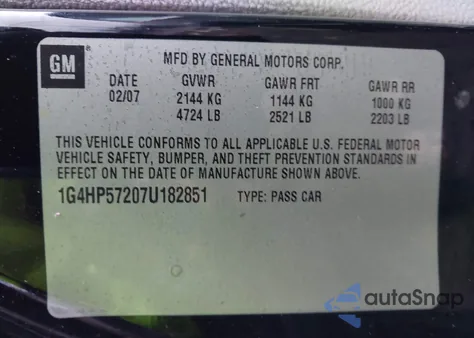 2007 Buick Lucerne Cx from USA, damaged, VIN 1G4HP57207U182851